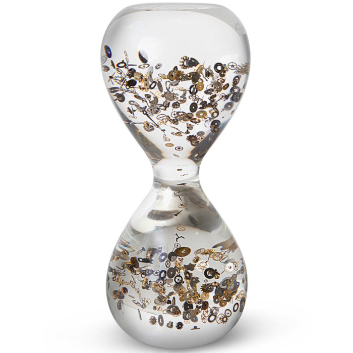 The hourglass sculpture "Passage Through Time" is large
